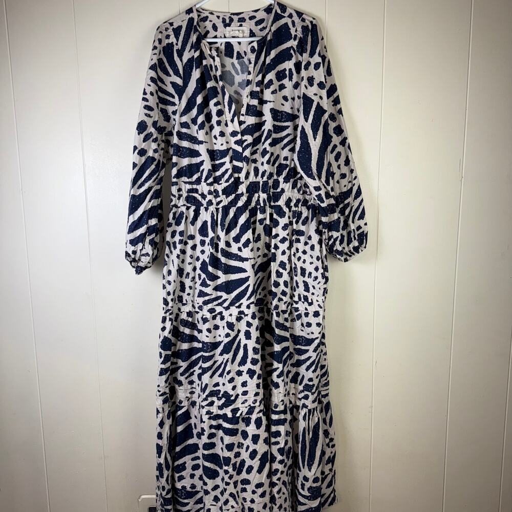 Maeve Blue and White Patterned Mini Dress